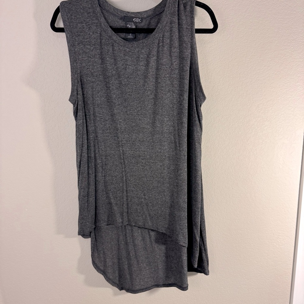 Long high low hem tank dark heather gray